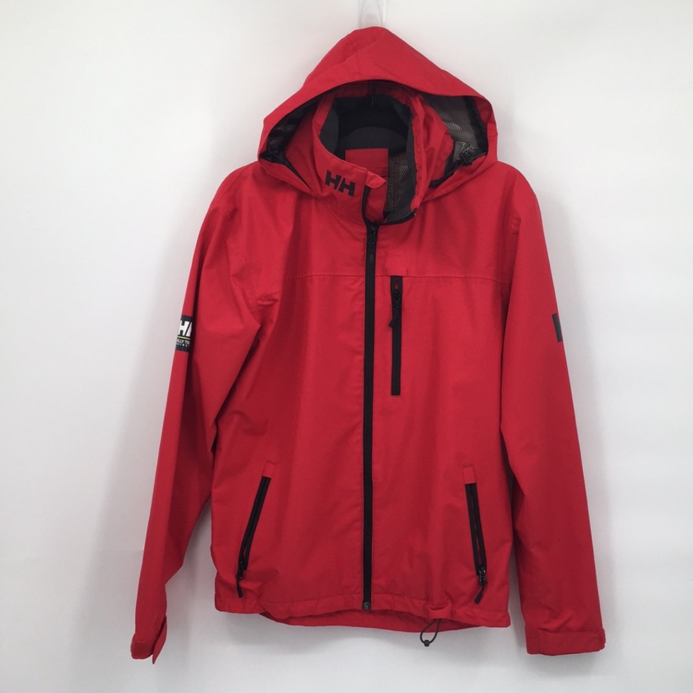 Helly Hansen Sailing Jacket Red Hooded Waterproof Coat - Men's Small 33875